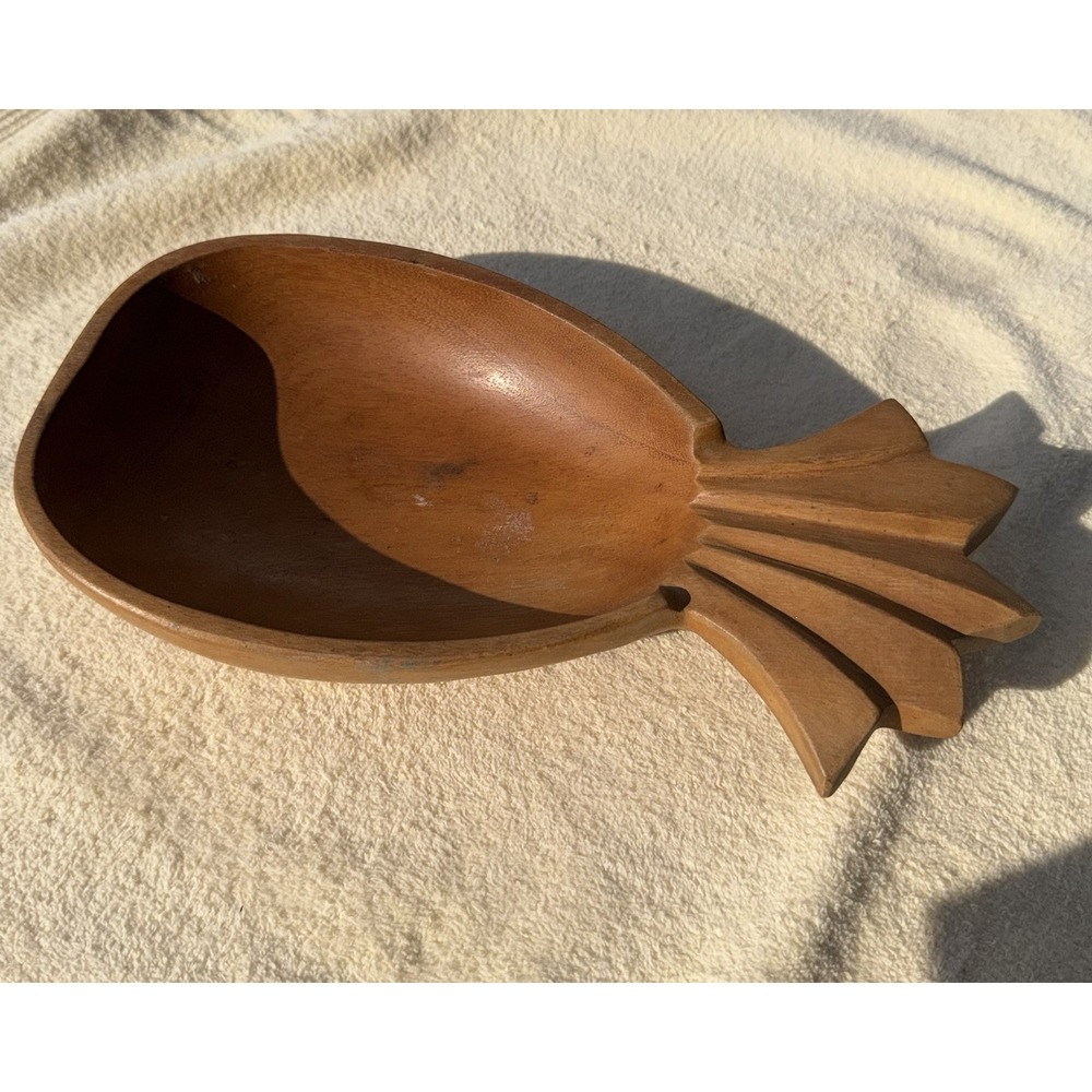 Vintage Monkey Pod Wooden Pineapple Dish Decorative Bowl Carved Tropical 11x6"